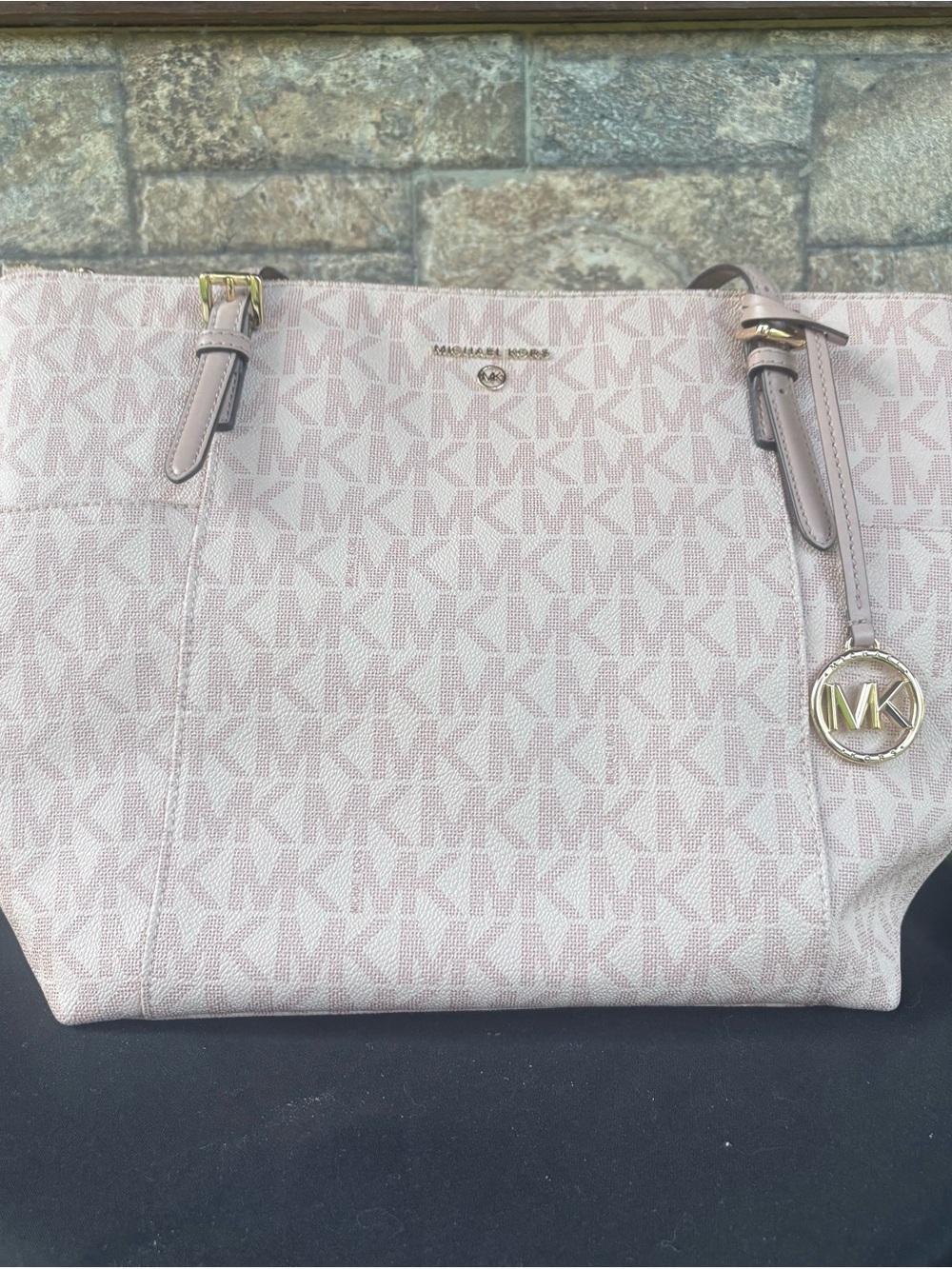 Michael Kors Pink Monogram Tote with Gold Hardware